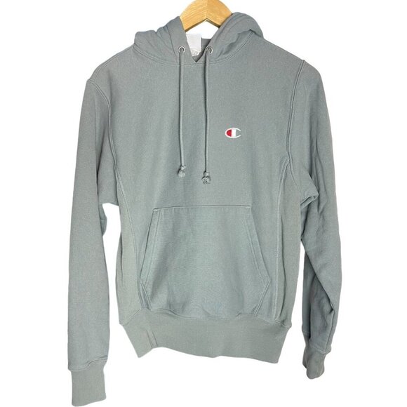 Champion Men's XS Reverse‎ Weave Hoodie Sweatshirt Gray Blue Minimalist Logo - Picture 1 of 6